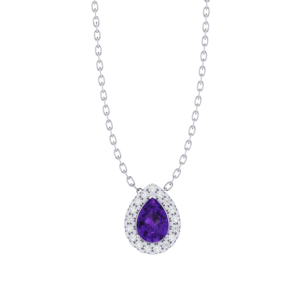 white gold plated sterling silver pear shape amethyst pendant
