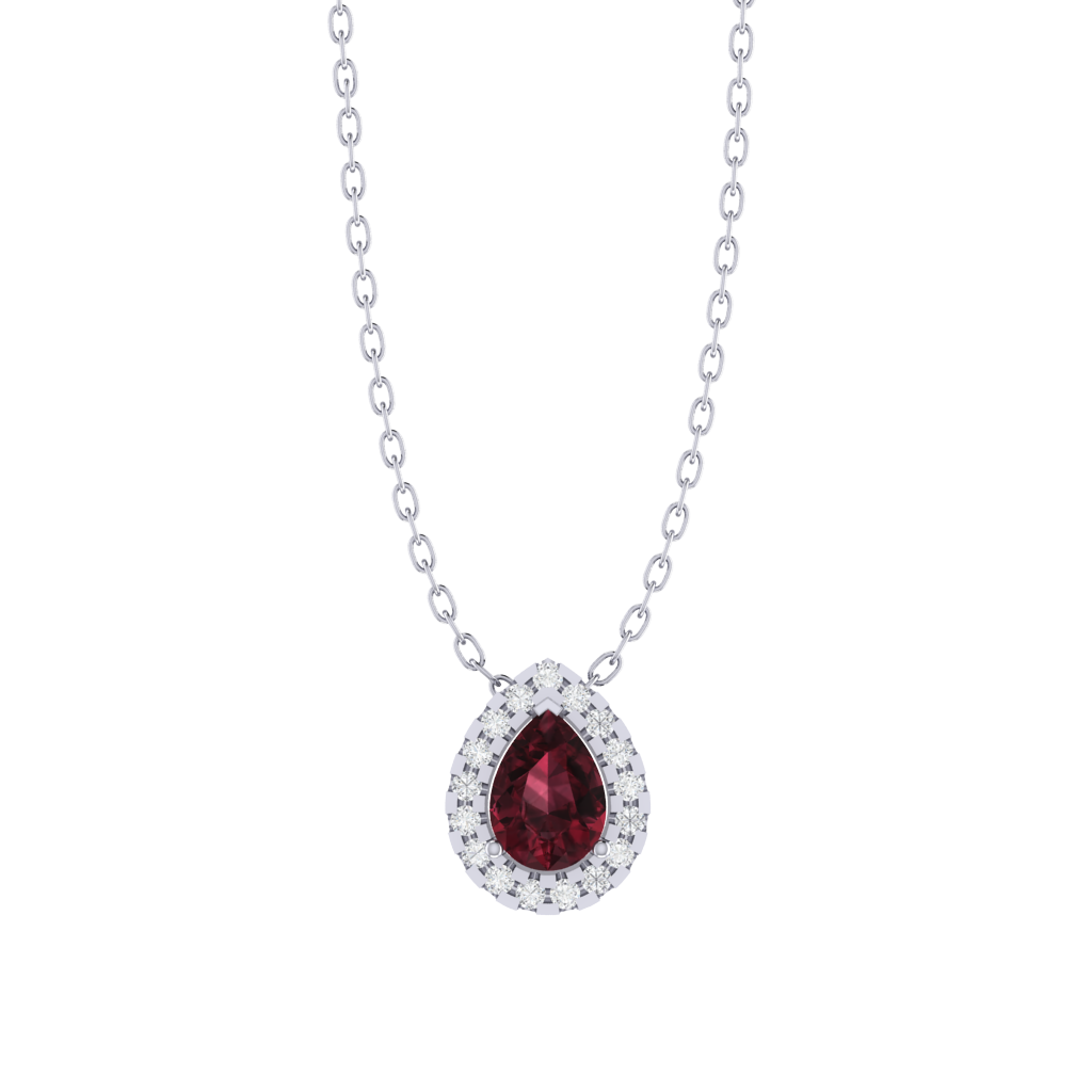 white gold plated sterling silver pear shape garnet pendant