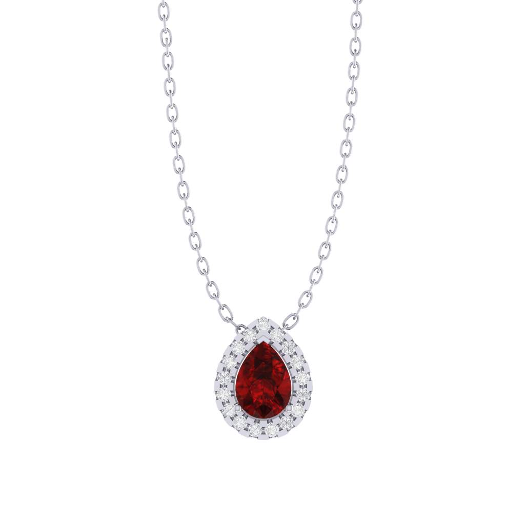 white gold plated sterling silver pear shape ruby pendant