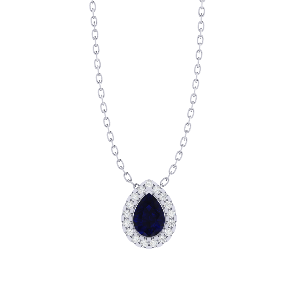 white gold plated sterling silver pear shape sapphire pendant