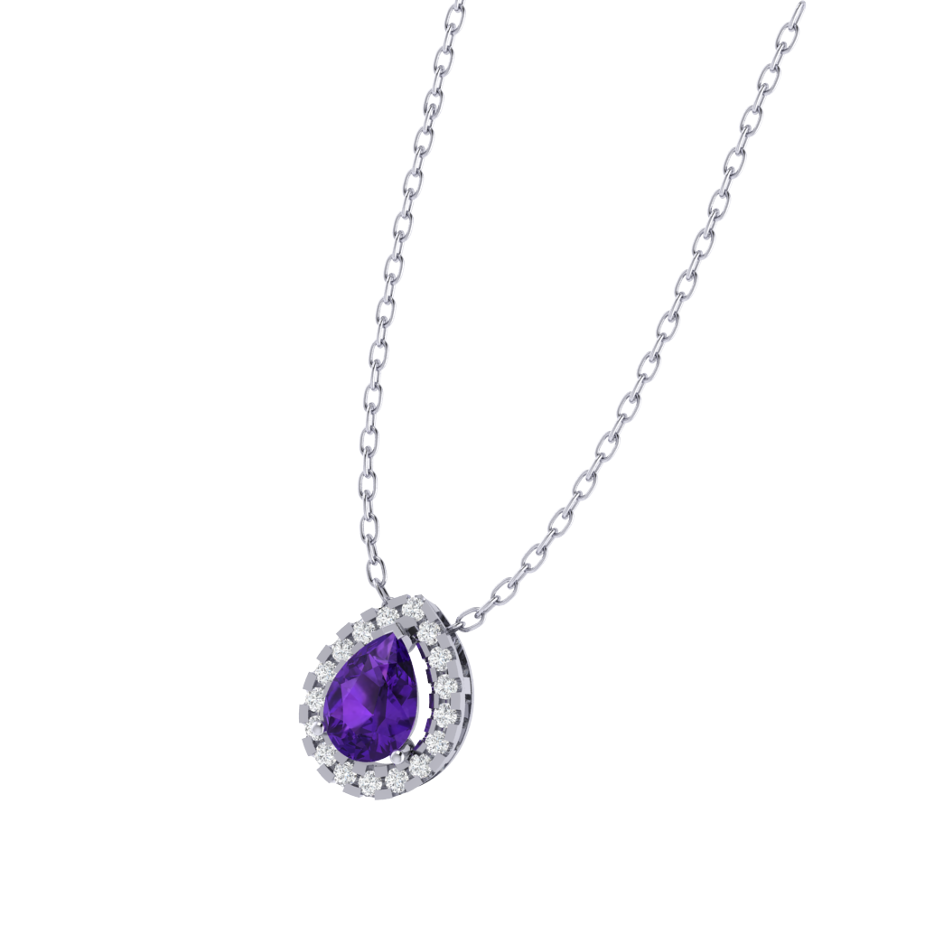 white gold plated sterling silver pear shape amethyst pendant