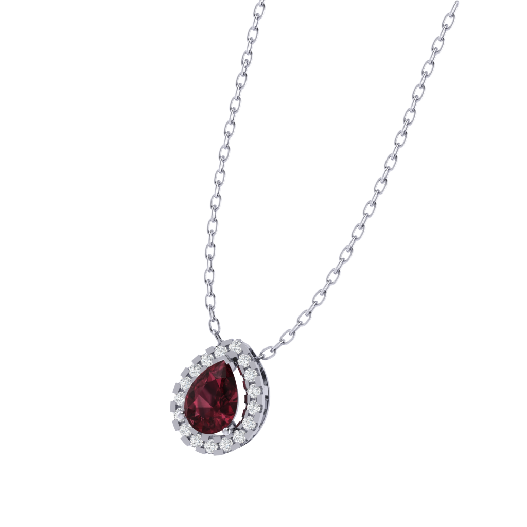 white gold plated sterling silver pear shape garnet pendant