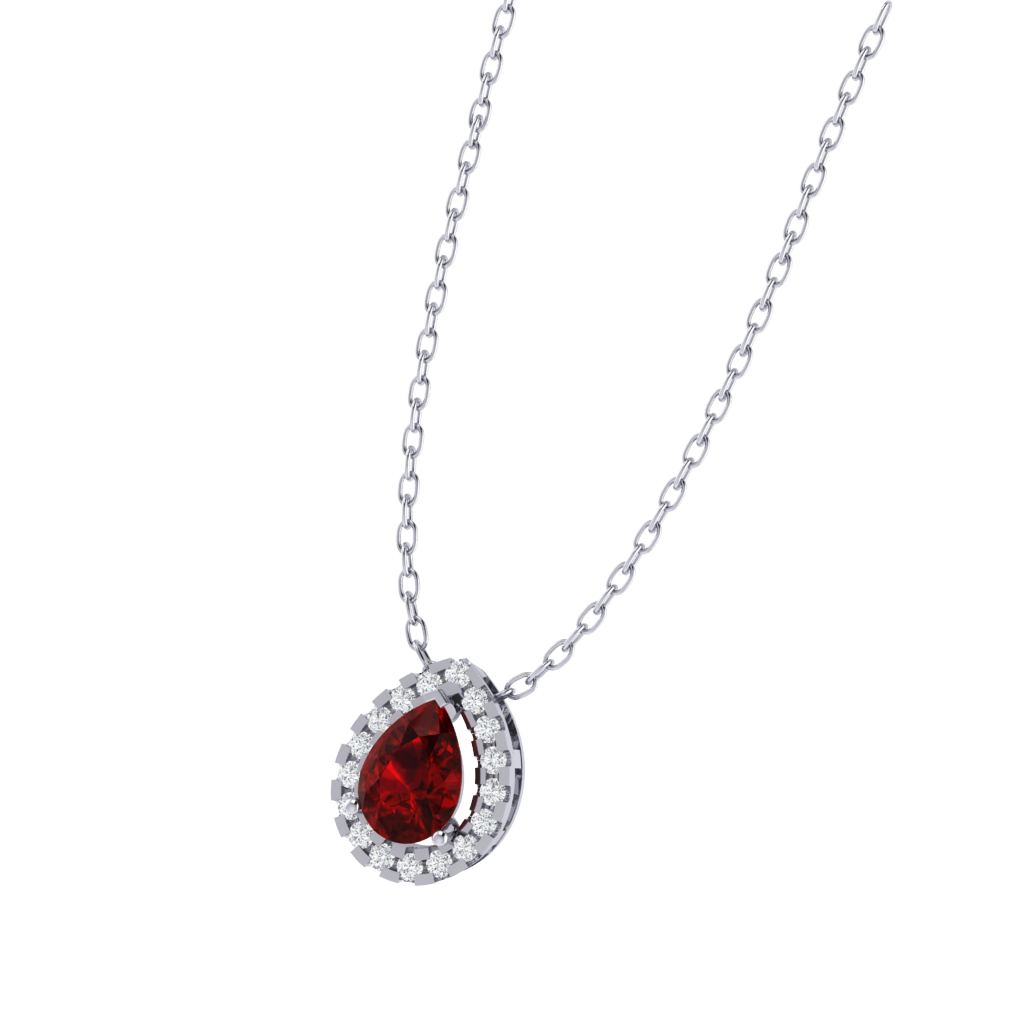 white gold plated sterling silver pear shape ruby pendant