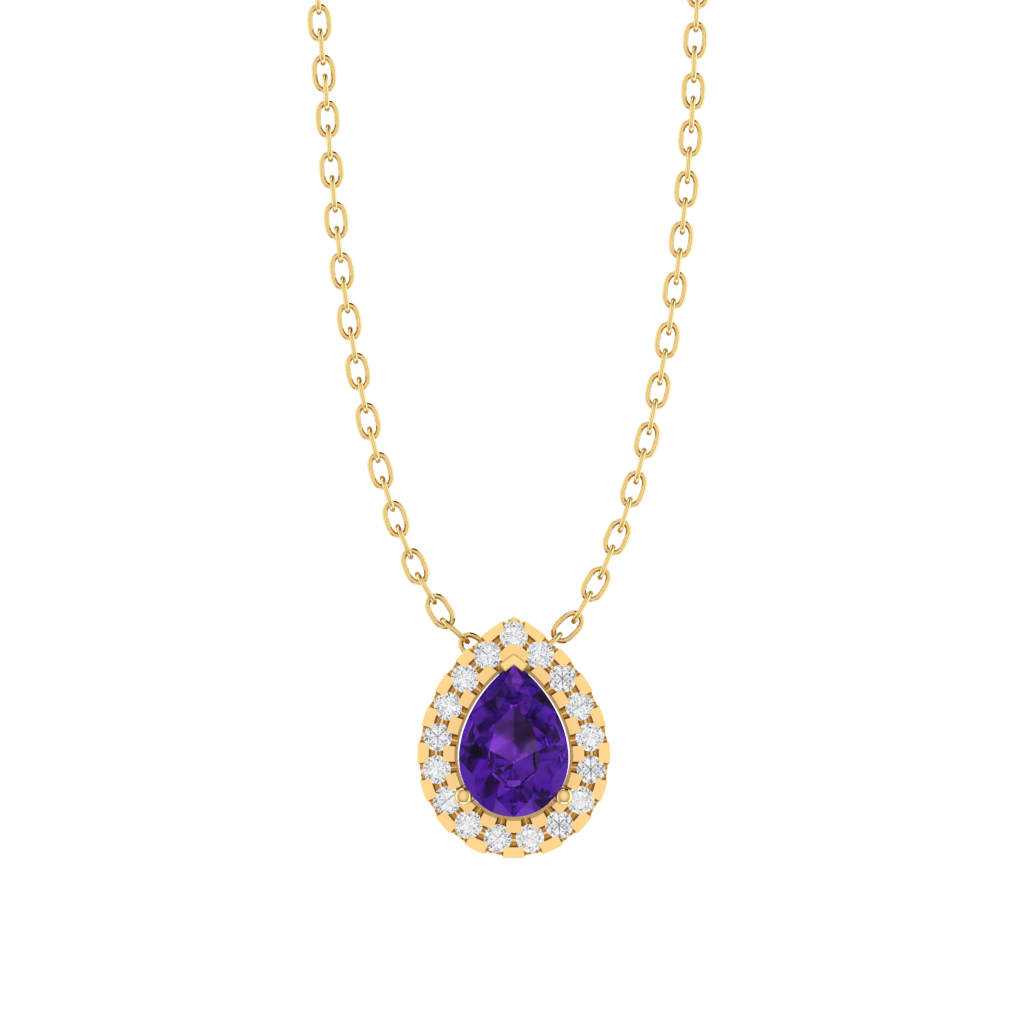 yellow gold plated sterling silver pear shape amethyst pendant