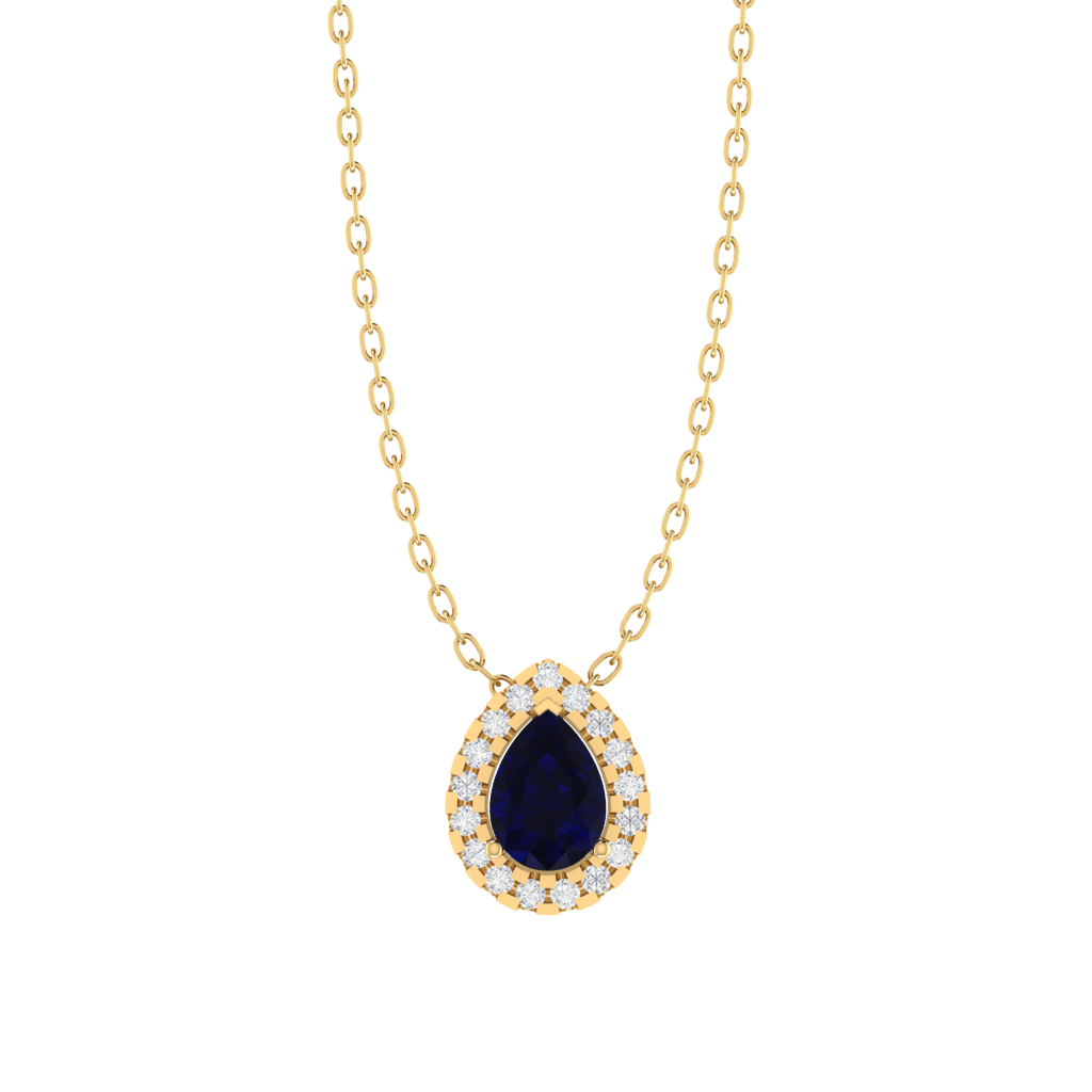 yellow gold plated sterling silver pear shape sapphire pendant