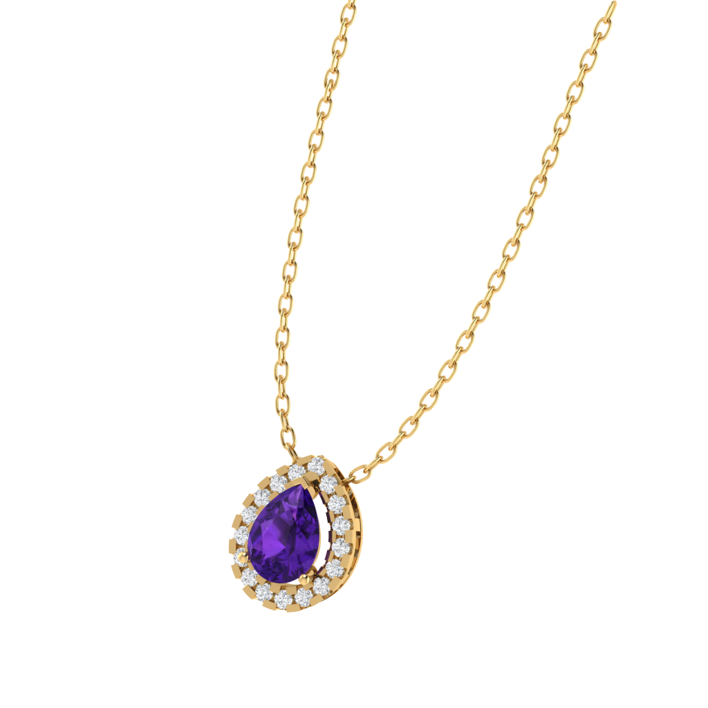 yellow gold plated sterling silver pear shape amethyst pendant