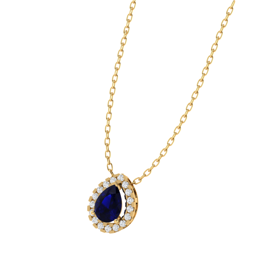 yellow gold plated sterling silver pear shape sapphire pendant