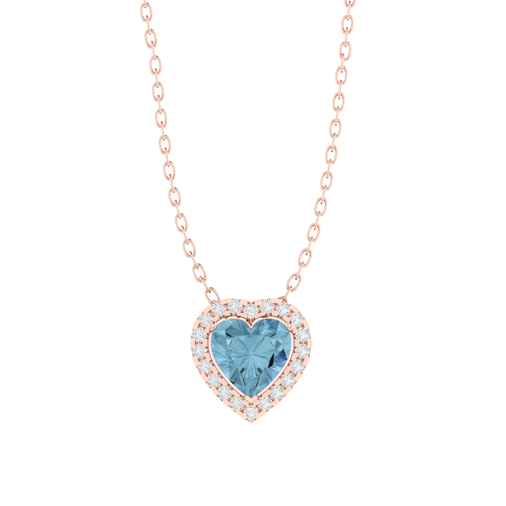 rose gold plated sterling silver heart shape aquamarine pendant