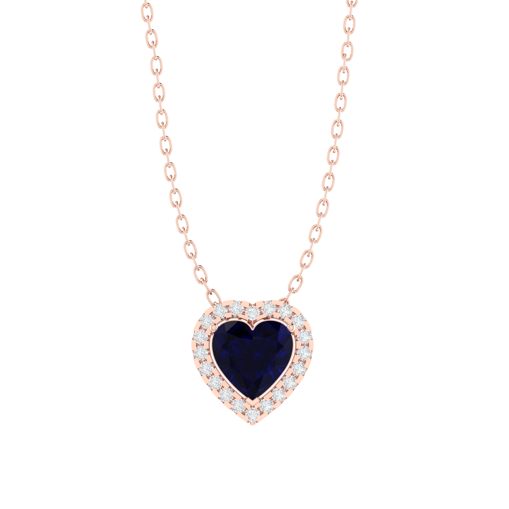 rose gold plated sterling silver heart shape sapphire pendant