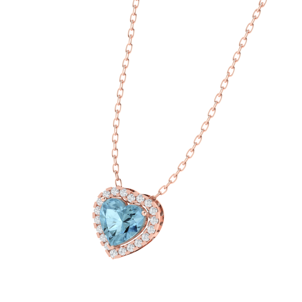 rose gold plated sterling silver heart shape aquamarine pendant