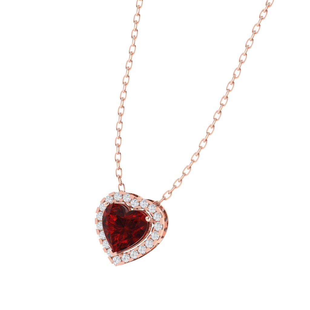 rose gold plated sterling silver heart shape ruby pendant