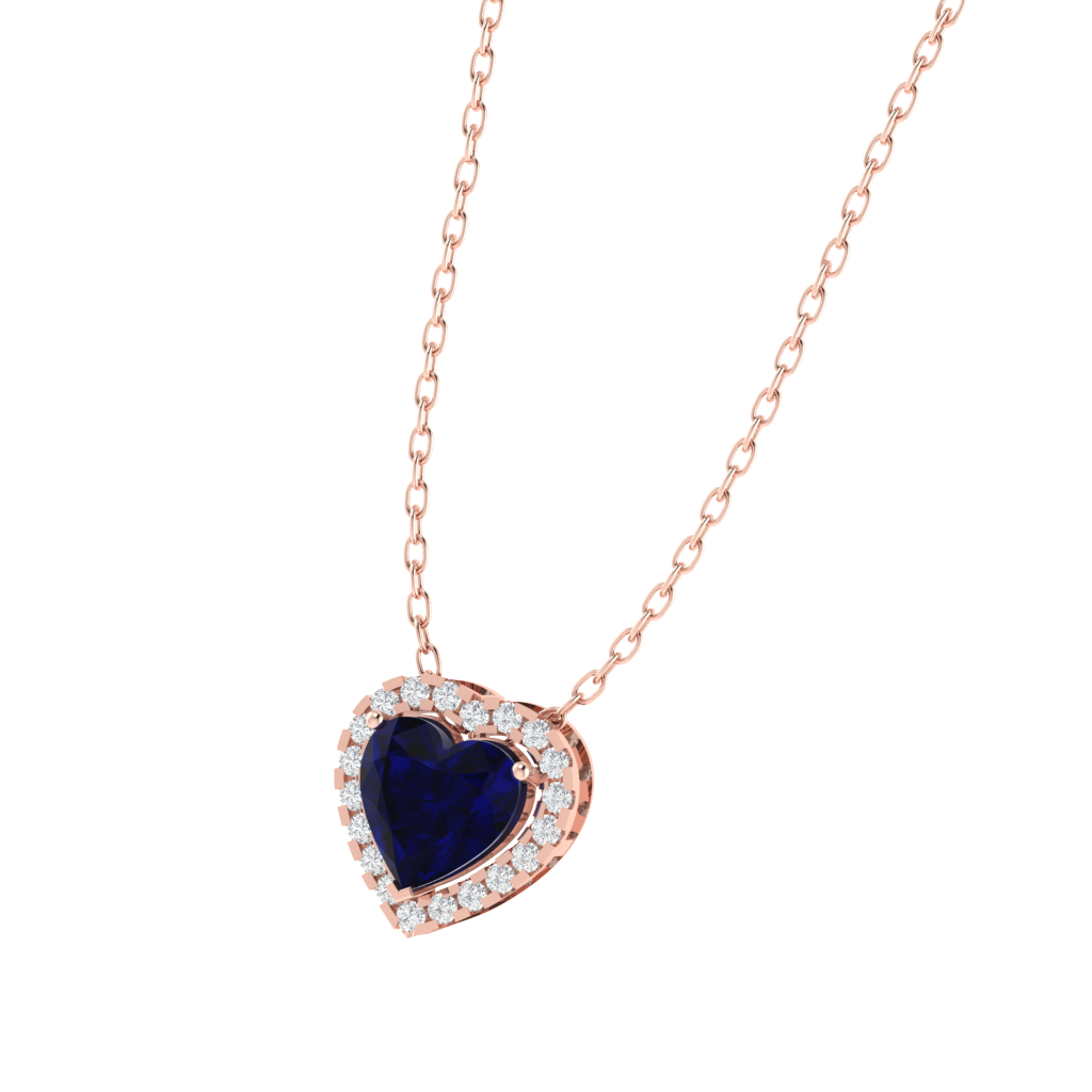 rose gold plated sterling silver heart shape sapphire pendant