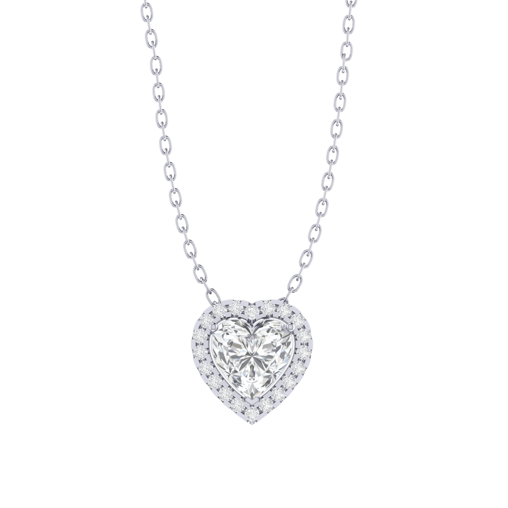 white gold plated sterling silver heart shape cubic-zirconia pendant