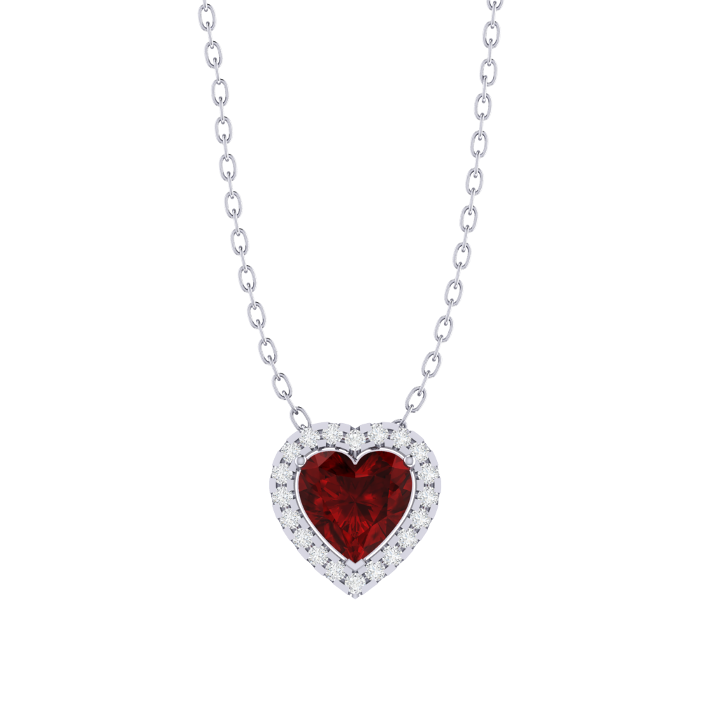 white gold plated sterling silver heart shape ruby pendant