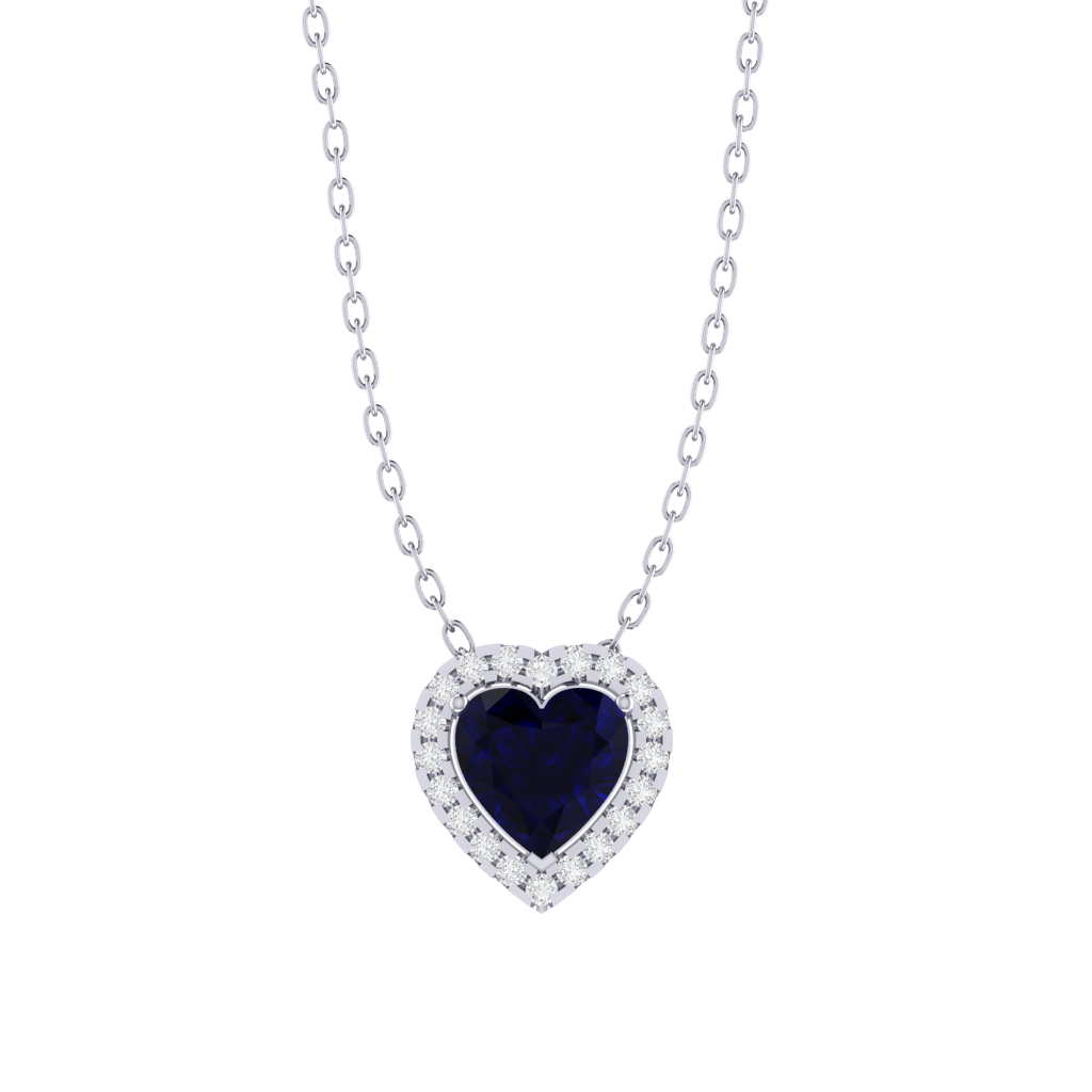 white gold plated sterling silver heart shape sapphire pendant
