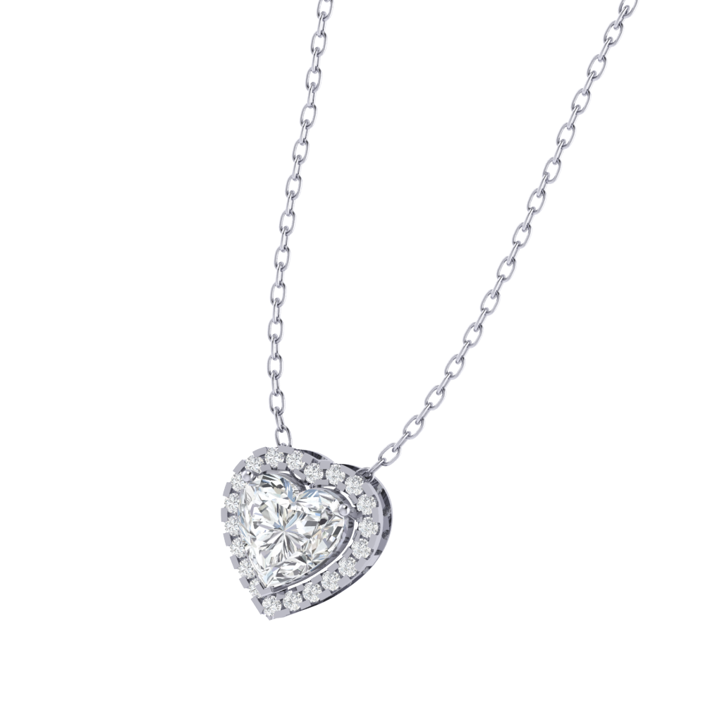 white gold plated sterling silver heart shape cubic-zirconia pendant