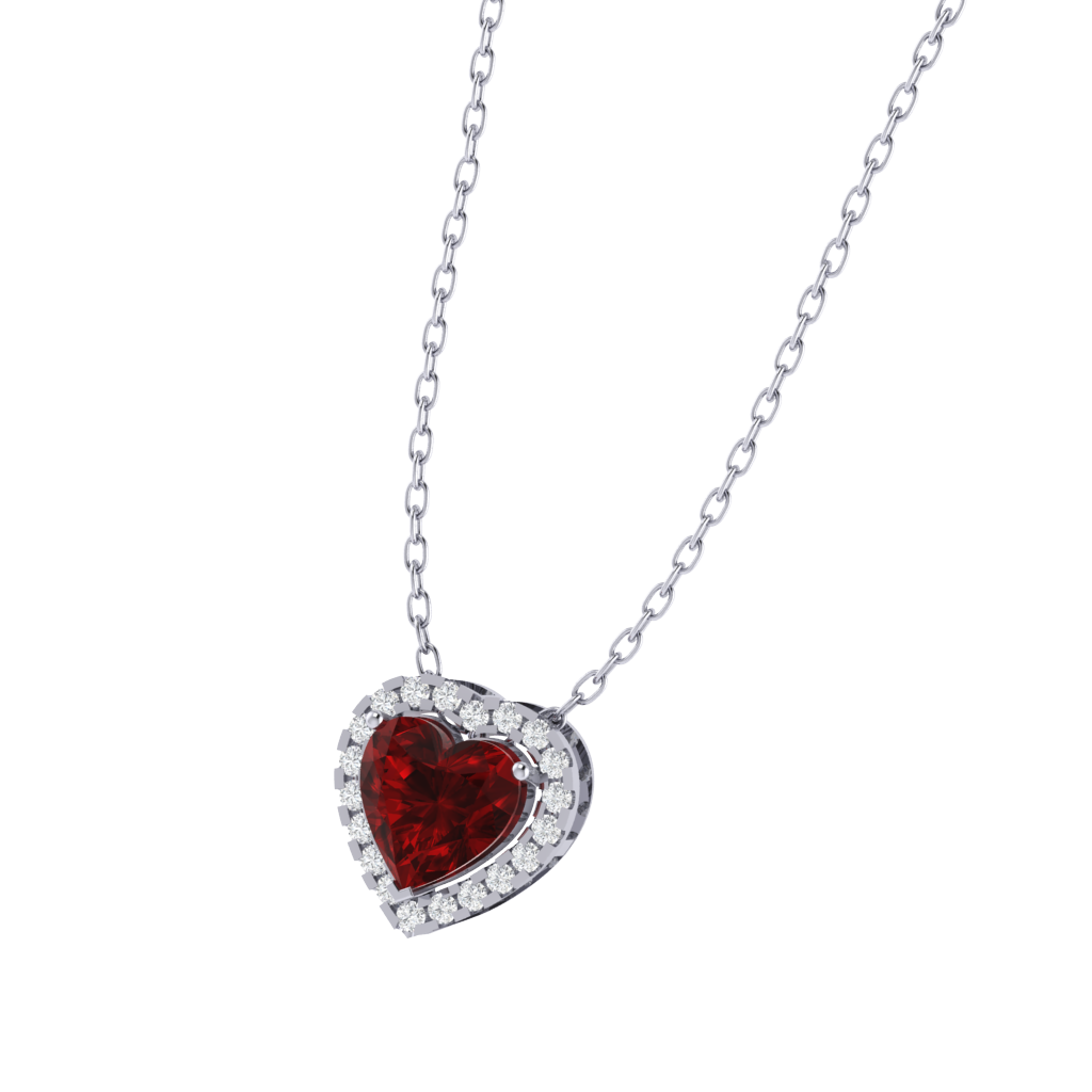 white gold plated sterling silver heart shape ruby pendant
