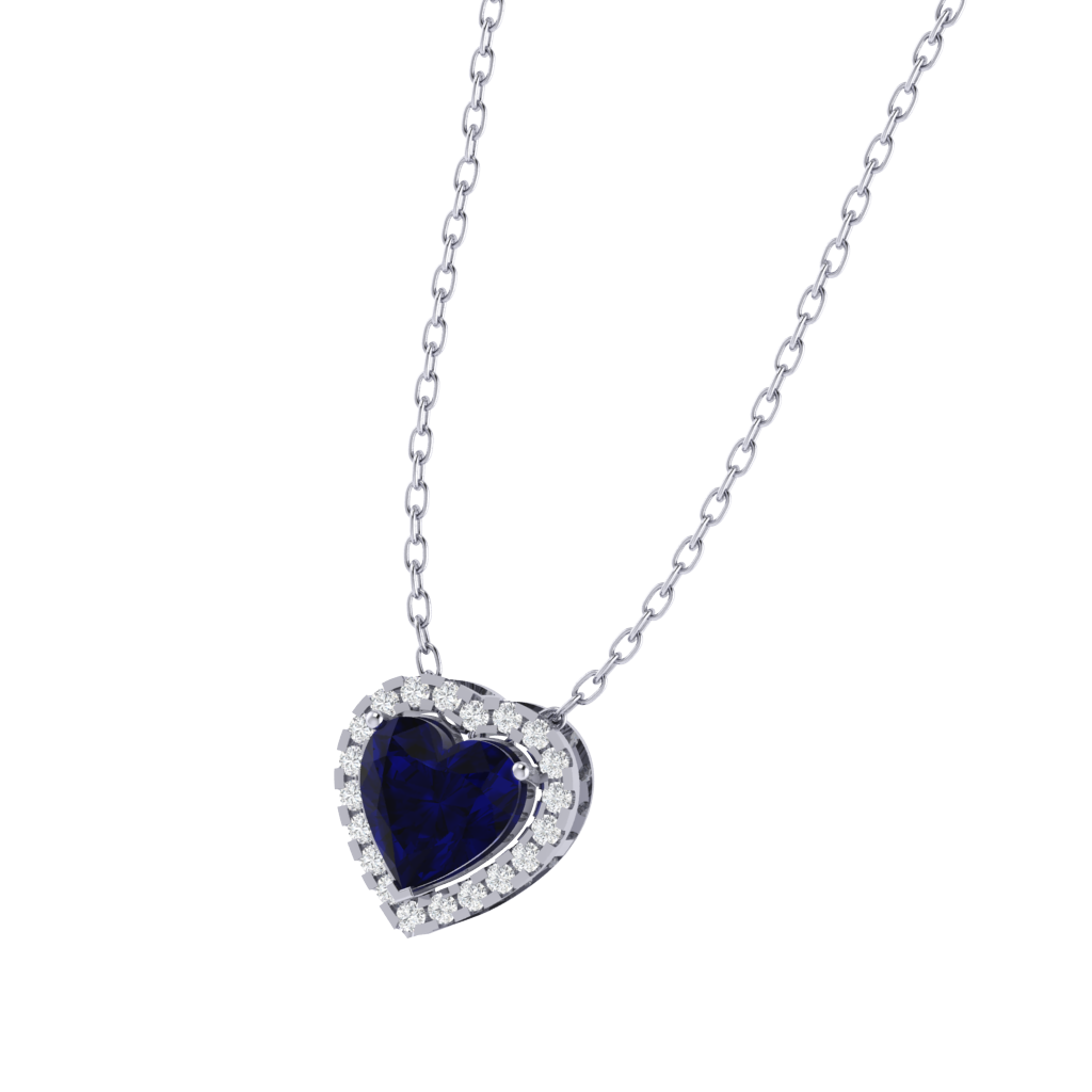 white gold plated sterling silver heart shape sapphire pendant