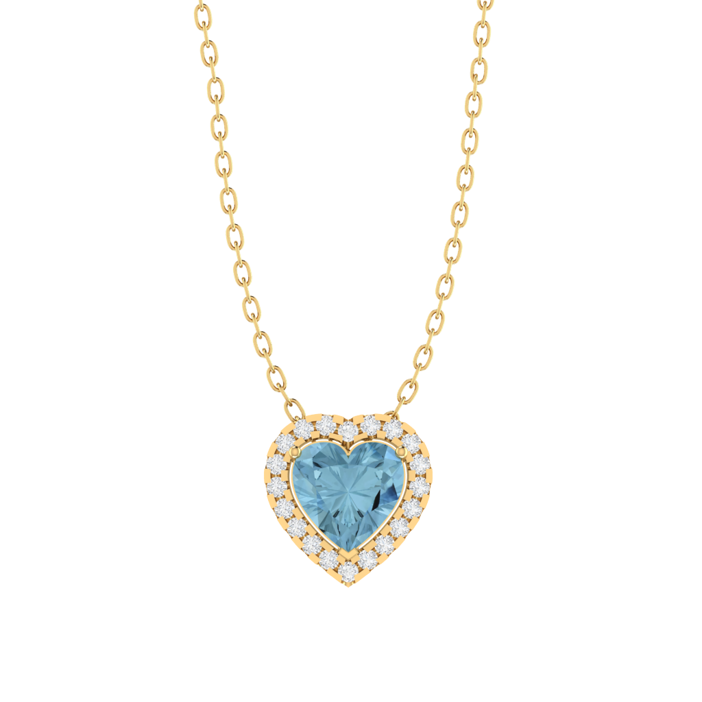 yellow gold plated sterling silver heart shape aquamarine pendant