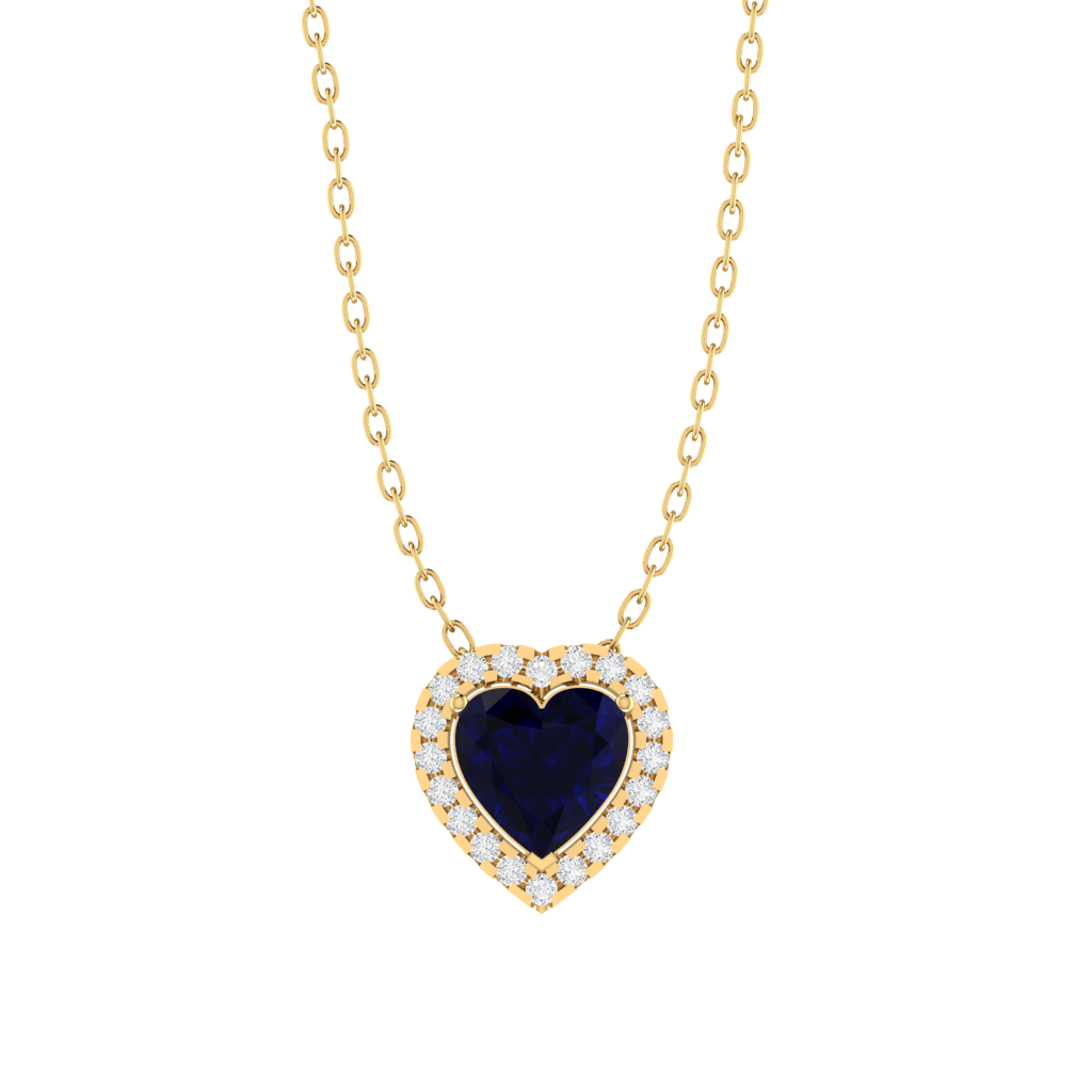 yellow gold plated sterling silver heart shape sapphire pendant