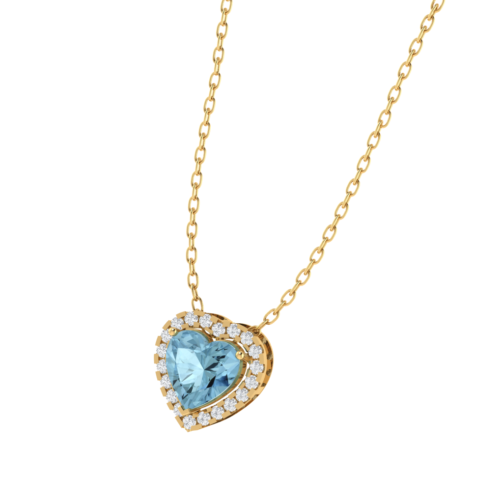 yellow gold plated sterling silver heart shape aquamarine pendant