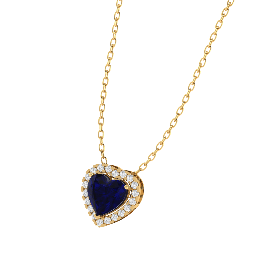 yellow gold plated sterling silver heart shape sapphire pendant