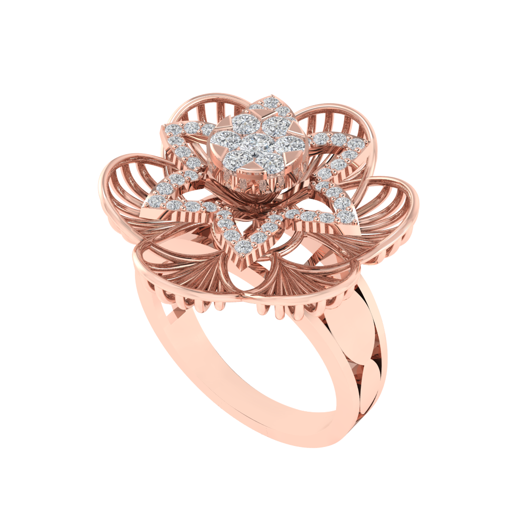 Diamtrendz 925 sterling silver rose gold plated cubic zirconia floral ring