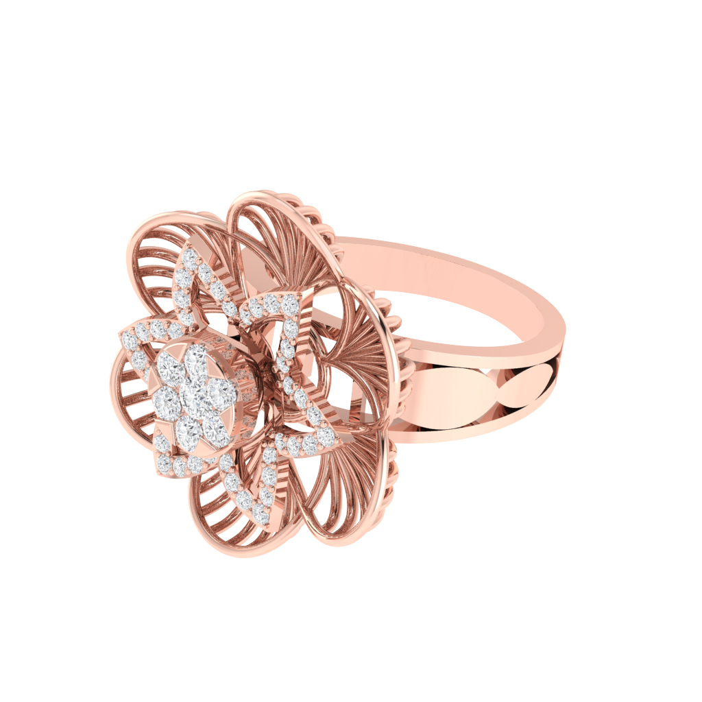 Diamtrendz 925 sterling silver rose gold plated cubic zirconia floral ring