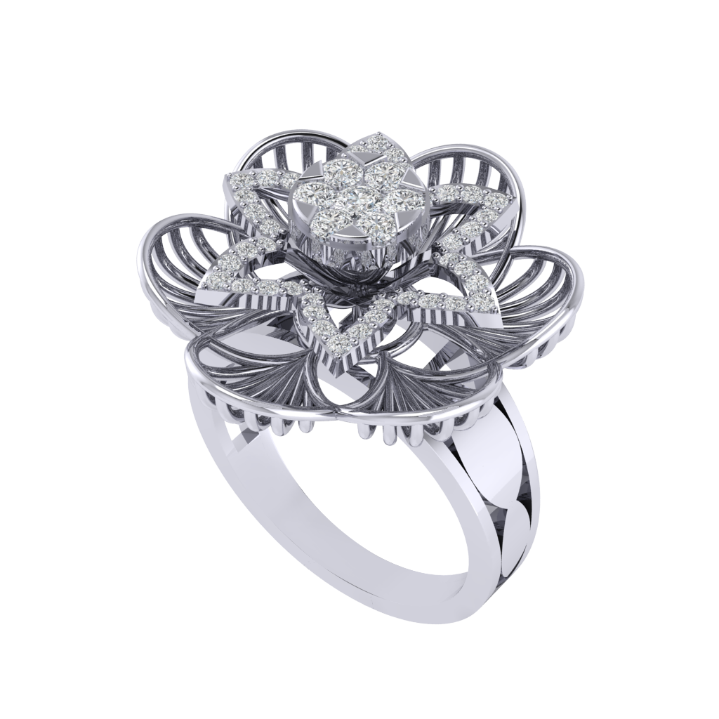 Diamtrendz 925 sterling silver white gold plated cubic zirconia floral ring