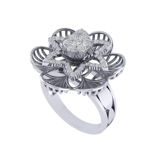 Diamtrendz 925 sterling silver white gold plated cubic zirconia floral ring