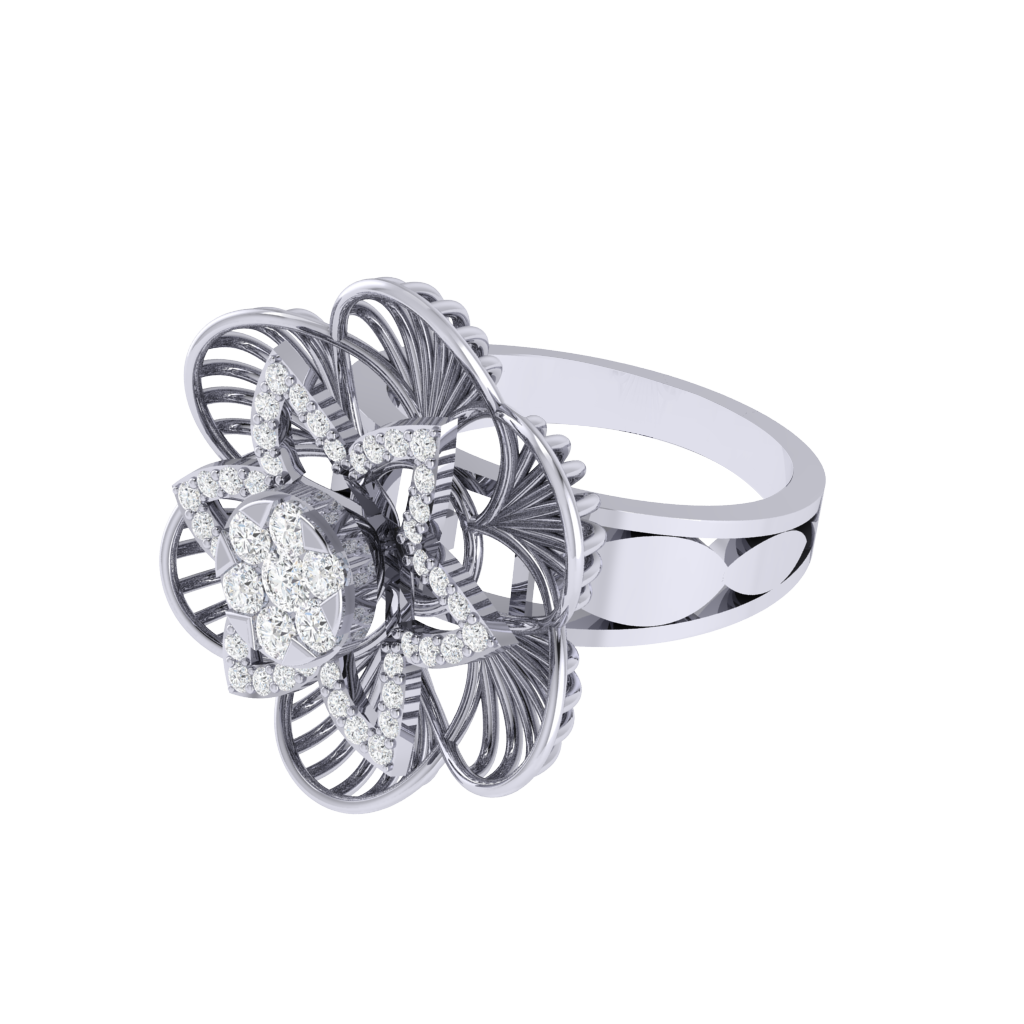 Diamtrendz 925 sterling silver white gold plated cubic zirconia floral ring