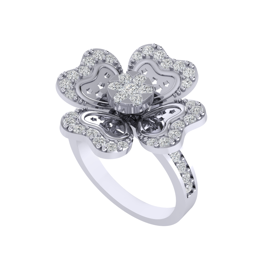 Diamtrendz 925 sterling silver white gold plated cubic zirconia floral ring