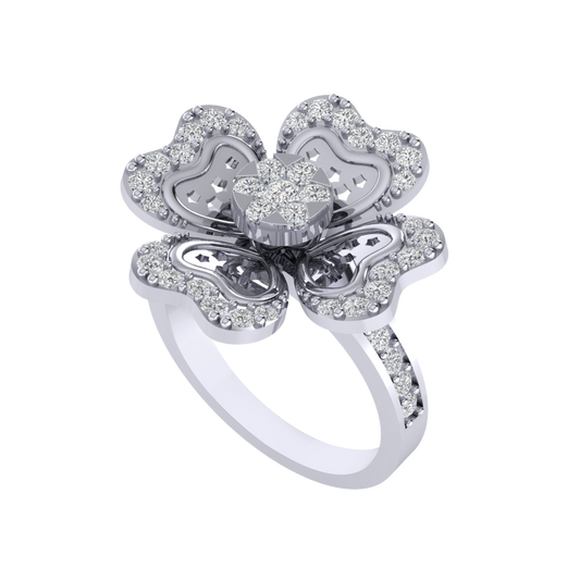 Diamtrendz 925 sterling silver white gold plated cubic zirconia floral ring