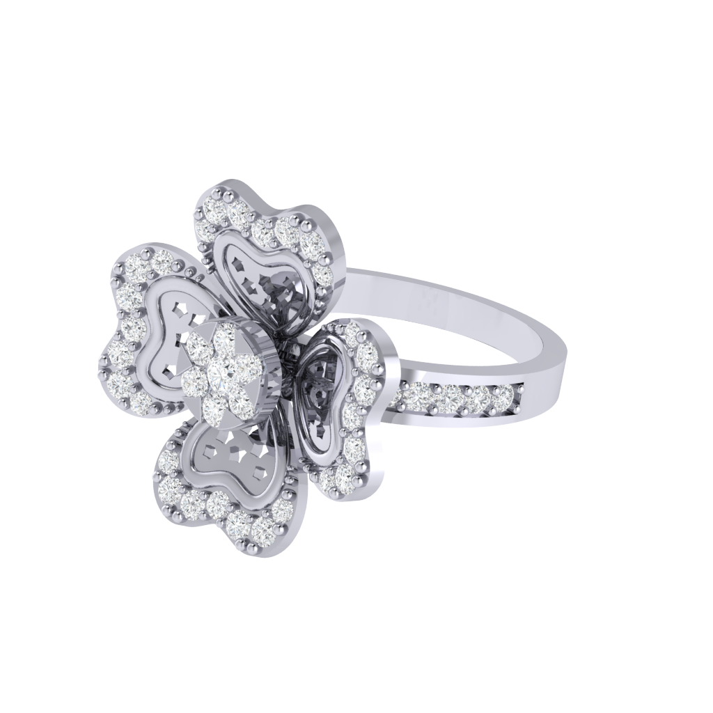 Diamtrendz 925 sterling silver white gold plated cubic zirconia floral ring