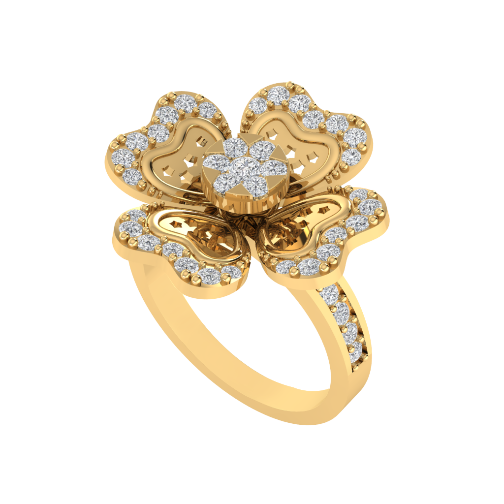 Diamtrendz 925 sterling silver yellow gold plated cubic zirconia floral ring