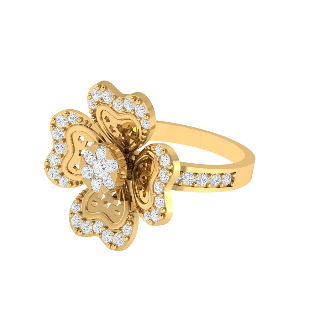 Diamtrendz 925 sterling silver yellow gold plated cubic zirconia floral ring