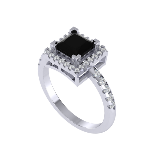 Diamtrendz 925 sterling silver white gold plated solitaire black diamond ring