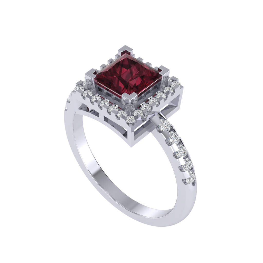 Diamtrendz 925 sterling silver white gold plated solitaire garnet gemstone ring