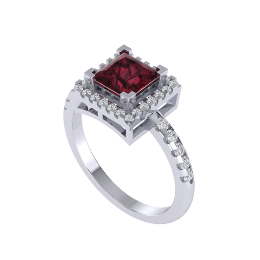 Diamtrendz 925 sterling silver white gold plated solitaire garnet gemstone ring
