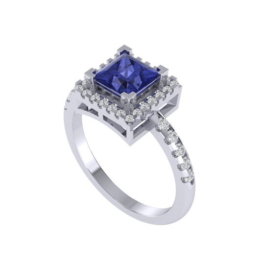 Diamtrendz 925 sterling silver white gold plated solitaire tanzanite gemstone ring
