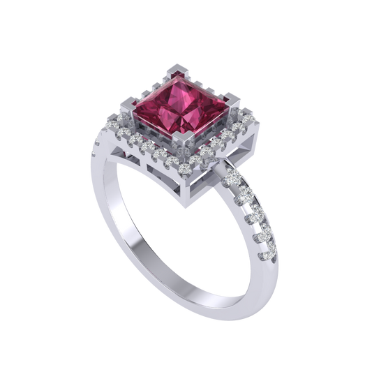 Diamtrendz 925 sterling silver white gold plated solitaire tourmaline gemstone ring