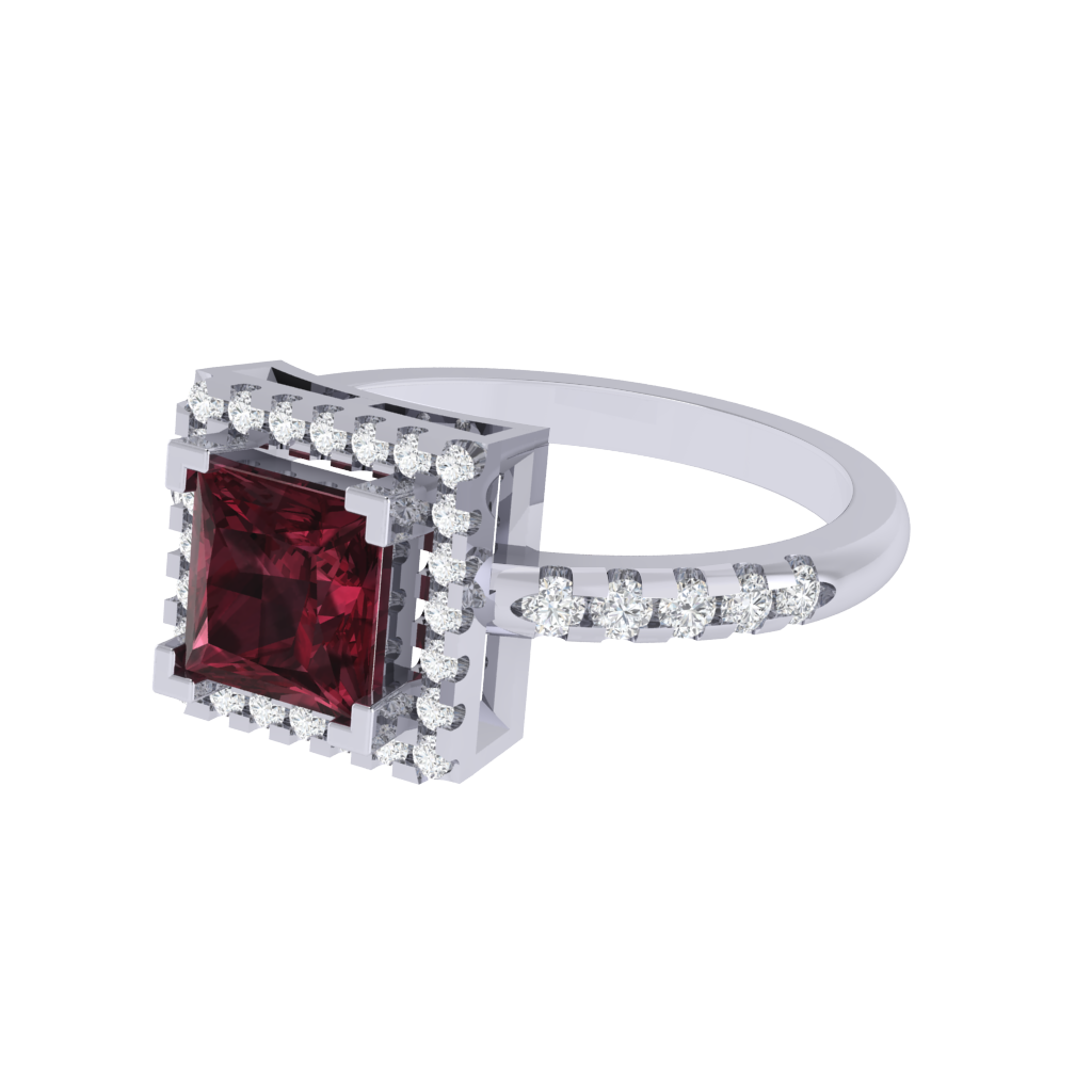 Diamtrendz 925 sterling silver white gold plated solitaire garnet gemstone ring