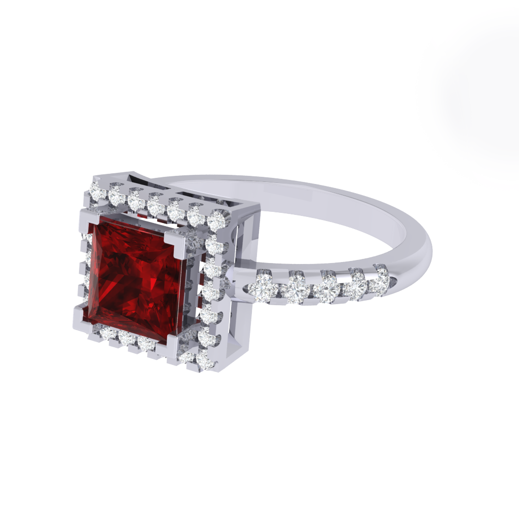 Diamtrendz 925 sterling silver white gold plated solitaire ruby gemstone ring
