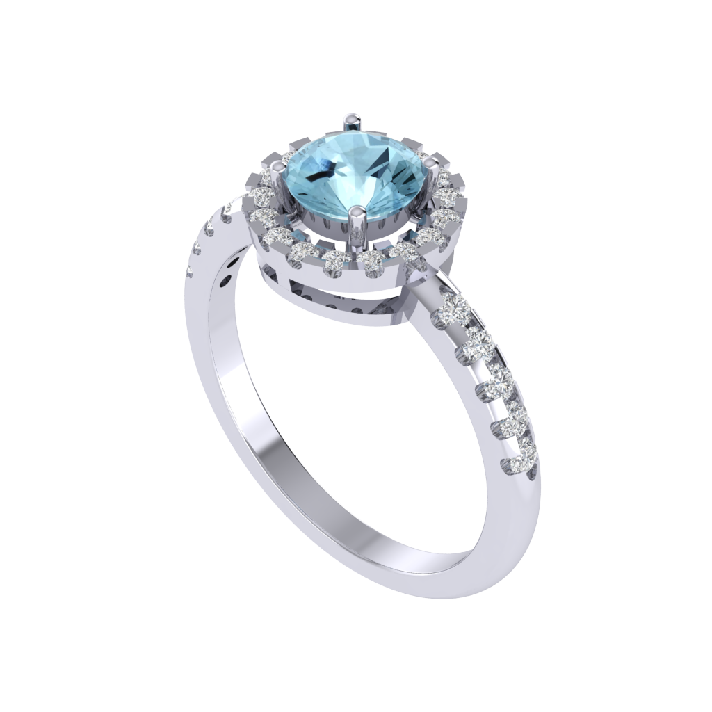 Diamtrendz 925 sterling silver white gold plated solitaire aquamarine gemstone ring