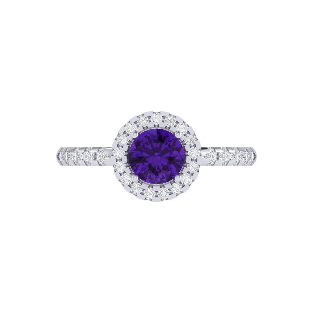 Diamtrendz 925 sterling silver white gold plated solitaire amethyst gemstone ring