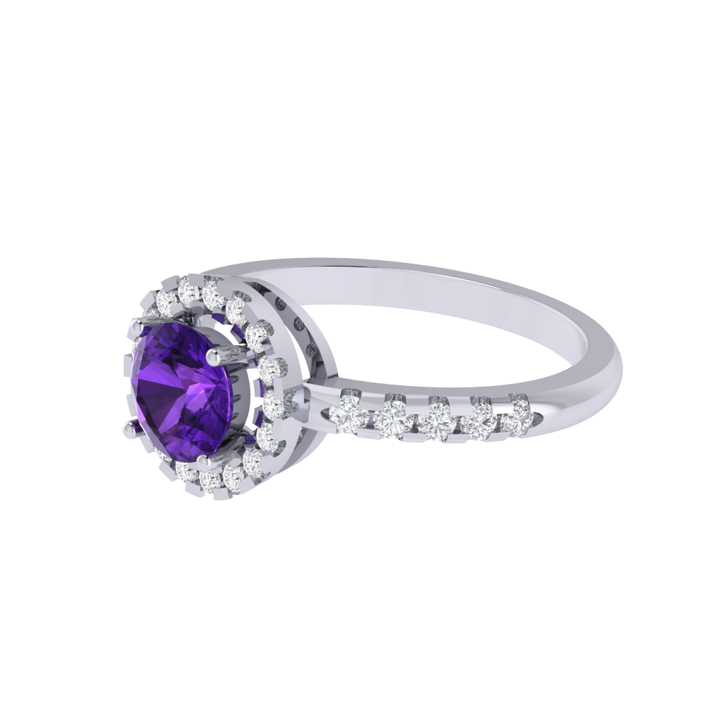 Diamtrendz 925 sterling silver white gold plated solitaire amethyst gemstone ring
