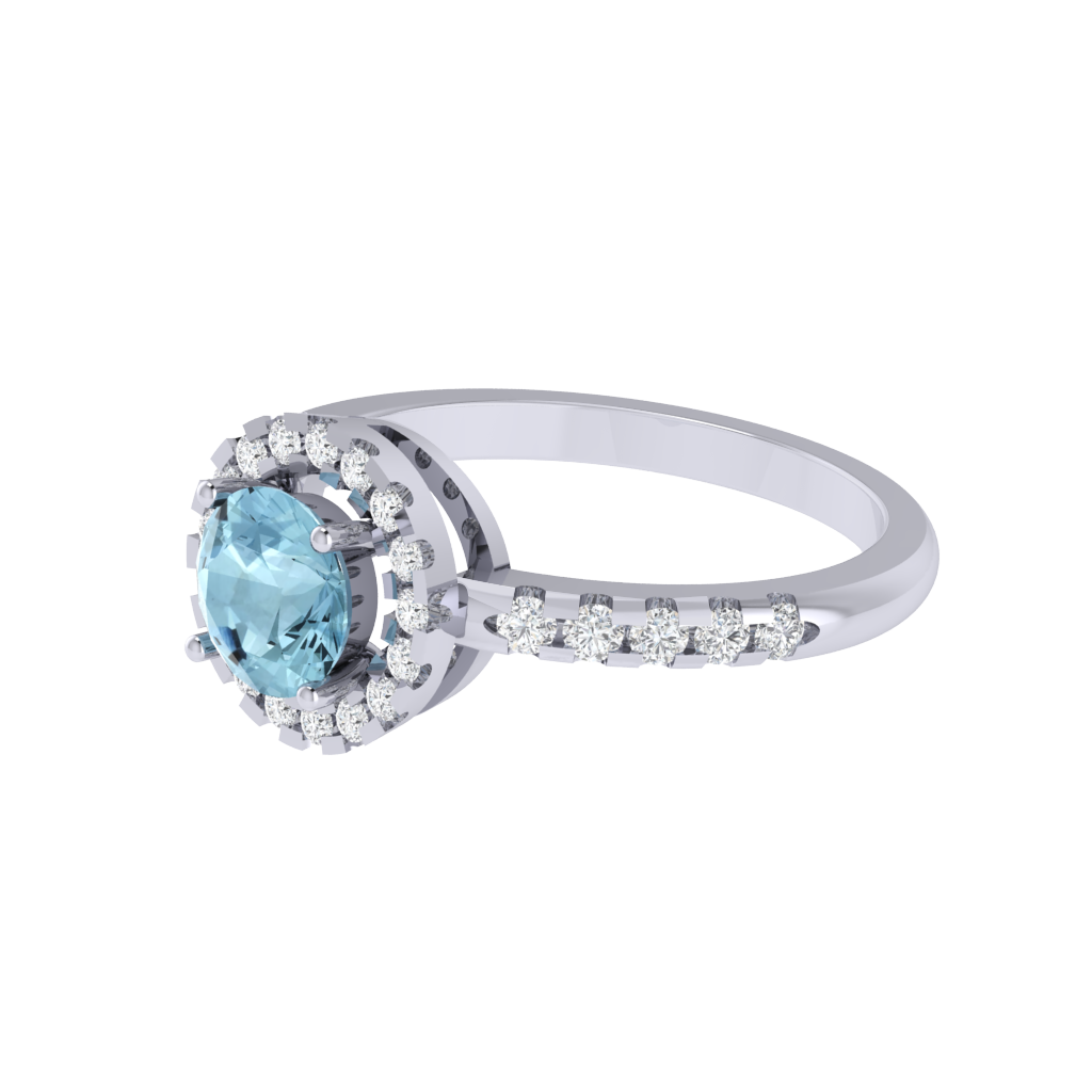 Diamtrendz 925 sterling silver white gold plated solitaire aquamarine gemstone ring