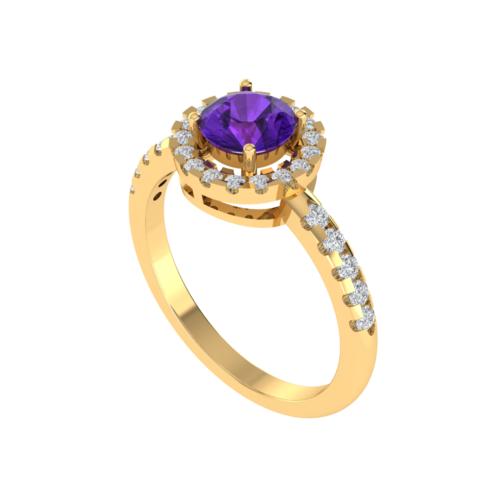 Diamtrendz 925 sterling silver yellow gold plated solitaire amethyst gemstone ring