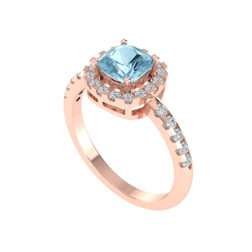 Diamtrendz 925 sterling silver rose gold plated solitaire aquamarine gemstone ring