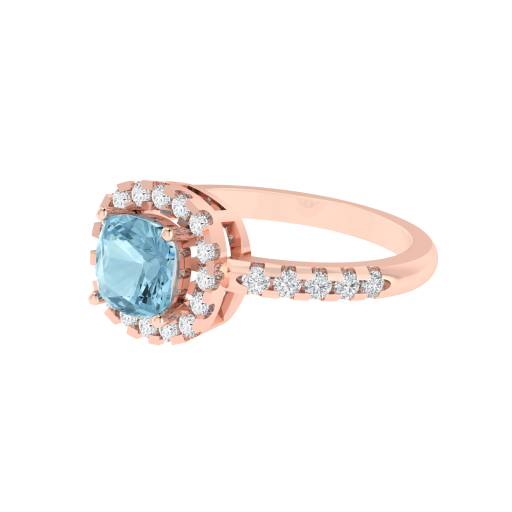Diamtrendz 925 sterling silver rose gold plated solitaire aquamarine gemstone ring